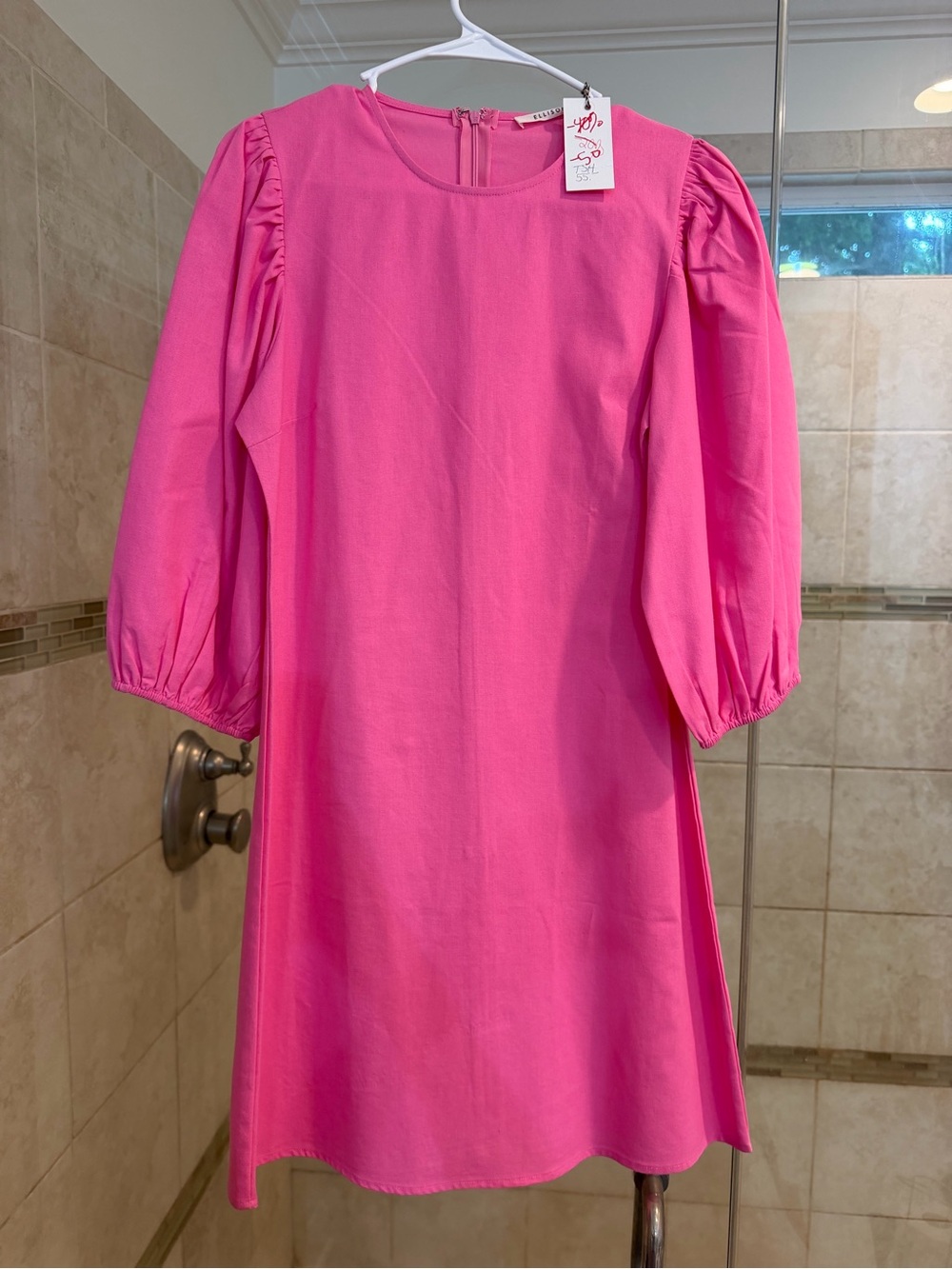 NWT Ellison Hot Pink Puff Sleeve Shift Dress | Size Small